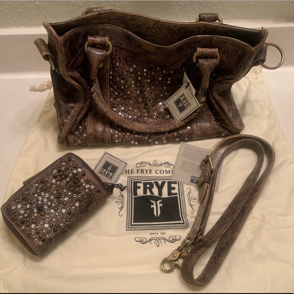 Frye Deborah Satchel & Medium Wallet Chocolate